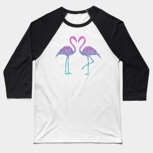 Bright Pink Purple Ombre Faux Glitter Flamingos Silhouette Baseball T-Shirt